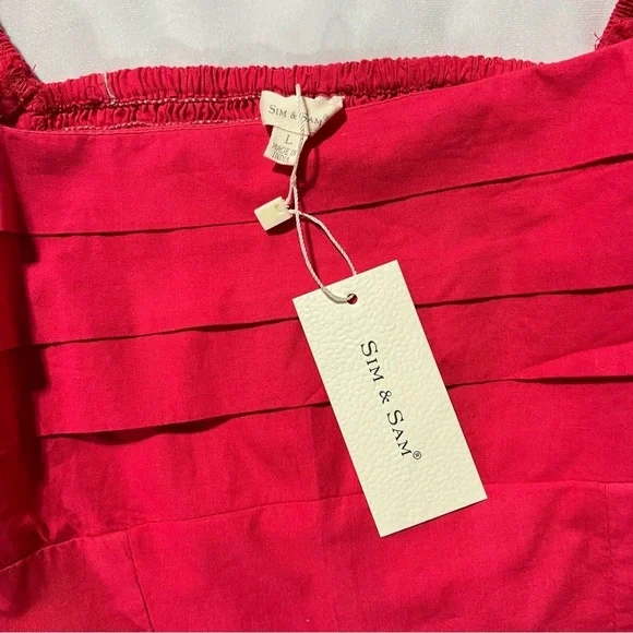 NWT Sim & Sam Puff Sleeved Crop Top Square Neck Size Large in Color Fire Pink - Picture 2 of 8